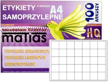 Arkusze A4 etykiety samoprzylepne 40x40mm /100 ark