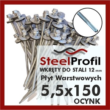 Wkręty do Płyt Warstwowych 5,5 x 150 mm zw 12mm stal metal OCYNK