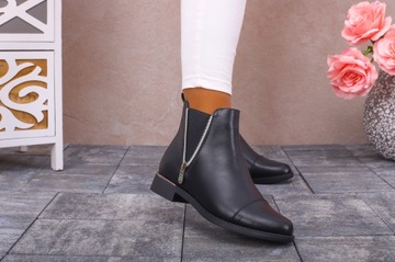CZARNE BOTKI DAMSKIE SZTYBLETY SKÓRA BUTY PŁASKIE