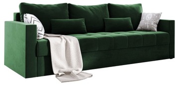 Kanapa trzyosobowa butelkowa zieleń z funkcją spania i pojemnikiem sofa