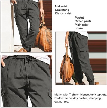 Szare luźne spodnie damskie ze ściągaczem i elastycznym pasem