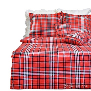 Pościel z Kory 160x200 2 x 70/80 Krata Czerwona Gruba Kora Polska