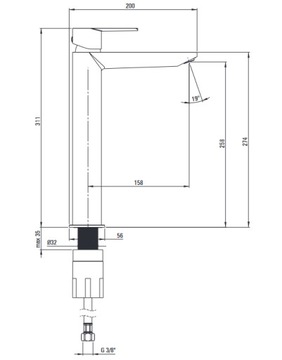 Высокий смеситель для умывальника Jasmin nero/черный
