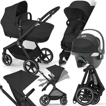 WÓZEK CYBEX 3W1 EOS LUX BLK MOON BLACK I FOTELIK ATON B2