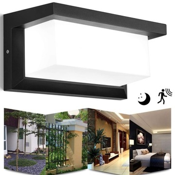 LAMPA ŚCIENNA Z CZUJNIKIEM RUCHU CZARNA LAMPA ŚCIENNA LED DO WEWNĄTRZ 18 W
