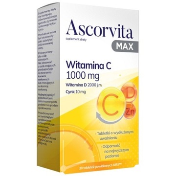 ASCORVITA MAX Witamina C 1000 ODPORNOŚĆ 30 tabletek