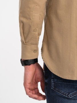 Pánska bavlnená košeľa REGULAR s vreckom svetlo hnedá V2 OM-SHOS-0153 XL