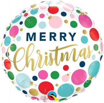 Balon na Boże Narodzenie Merry Christmas Kolorowe Kropki Foliowy
