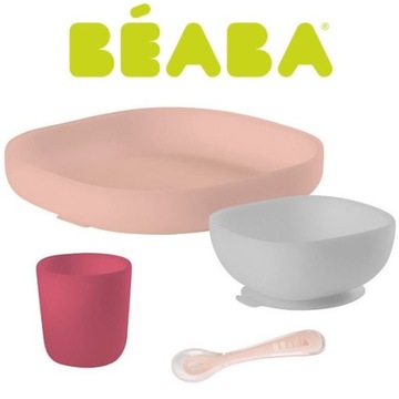 BEABA KOMPLET NACZYŃ z SILIKONU z PRZYSSAWKĄ Pink