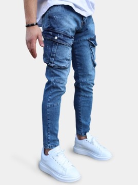 SPODNIE JEANSOWE BOJÓWKI MĘSKIE MODNE WYTARCIA Niebieskie i8 Denim 34