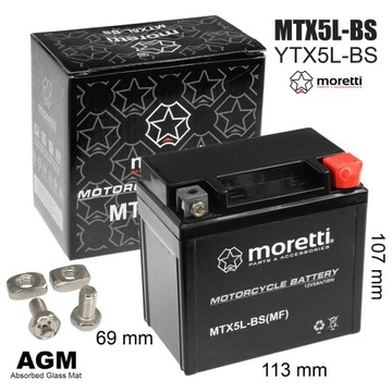 Akumulator do Skuter Motocykl Żelowy Agm Gel Wtx5l Mtx5l-bs Ytx5l 5Ah MOCNY