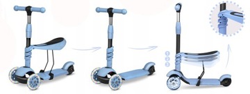 БАЛАНСОВЫЙ СКУТЕР 3В1 ТРЁХКОЛЕСНЫЙ СВЕТОДИОДНЫЙ СИНИЙ