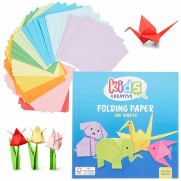 PAPIER DO ORIGAMI 15x15 cm KOLOROWY Z INSTRUKCJAMI DLA DZIECI 200 arkuszy