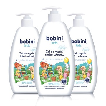 Bobini Kids Żel Do Mycia Ciała i Włosów dla Dzieci 2w1 1+ 500ml x3