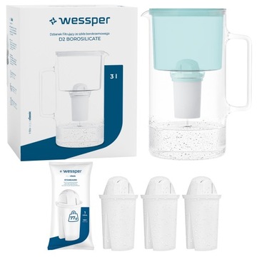 DZBANEK SZKLANY WESSPER D2 BOROSILICATE 3l + 4x Filtr Wessper aquaclassic