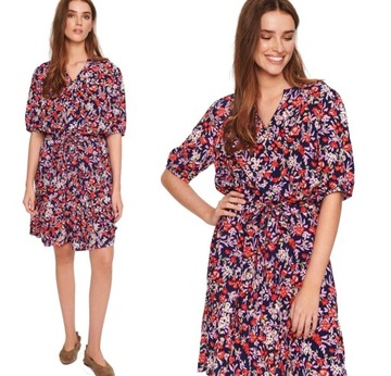 SAINT TROPEZ sukienka w kwiaty o luźnym kroju z paskiem M/L