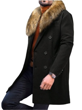 ELEGANCKI PŁASZCZ MĘSKI JESIENNO ZIMOWY Z KAPTUREM FUTERKO OCIEPLANY