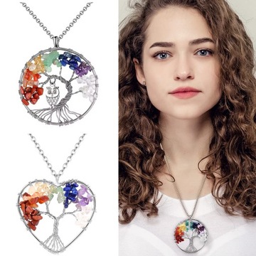 NASZYJNIK Drzewko Życia Szczęścia MINERAŁY Amulet 2szt