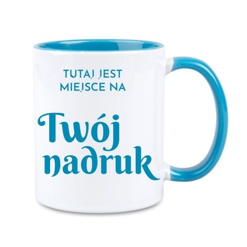 Kubek biały Combo środek jasnoniebieski 330ml z dowolną grafiką logo tekst