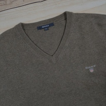 GANT Sweter V-Neck Męski Logowany r. L