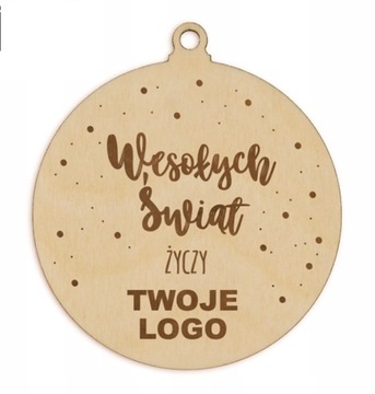 Firmowa kartka świąteczna bombka drewniana LOGO