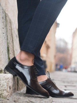 Buty męskie do garnituru skórzane półbuty czarne eleganckie, oxford 47