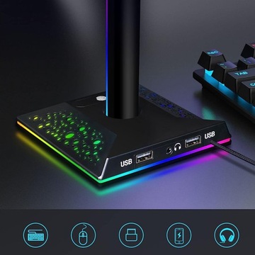 подставка, держатель для наушников, RGB-подсветка, 2 зарядные устройства USB