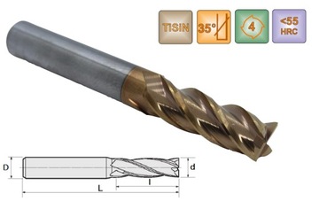 FREZ WĘGLIKOWY VHM 4 PIÓRA 6mm 55HRC TiSiN