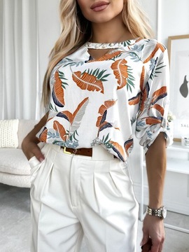 Элегантная ЖЕНСКАЯ БЛУЗКА, модный принт, жемчужный вырез.