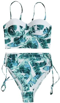 ЖЕНСКИЙ КУПАЛЬНЫЙ КОСТЮМ ИЗ ДВУХ ЧАСТЕЙ С ВЫСОКОЙ ПОСАДКОЙ, БЕЛЫЙ, ЦВЕТОЧНЫЙ, L