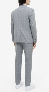 H&M elegancki SZARY garnitur W KRATKĘ 50% wełna SLIM FIT piękny R. 48