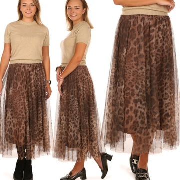 F697 Stylowa SPÓDNICA z tiulu, print PANTERKA