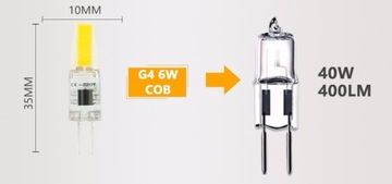G4 Żarówka LED COB 6W 12V - biała ciepła, MINI