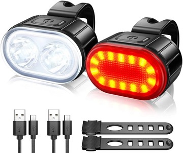 LAMPKA ROWEROWA PRZÓD TYŁ NA KIEROWNICĘ MOCNA LED USB ŚWIATŁO AKUMULATOR