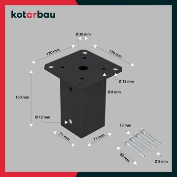 PODSTAWA SŁUPA PRZYKRĘCANA WSPORNIK KOTWA 70x70 MM