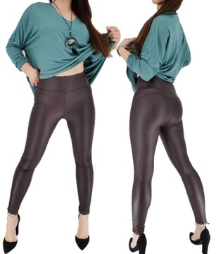 Woskowane eko skórzane legginsy push up
