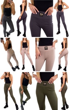 LEGGINSY ZŁOTE JASKÓŁKI PRĄŻKOWANE GETRY PTASZKI FITNESS PIMKO PRĄŻEK XL