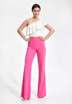 ELEGANCKIE elastyczne spodnie damskie DZWONY WYSOKI STAN różowy XL