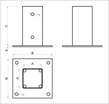 PSP 80 Опора опорная с основанием 81x150x2,0 Оцинкованная