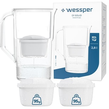 Dzbanek filtrujący wodę Wessper D1 SOLID 2,8l biały + Wkład aquamax 3szt.