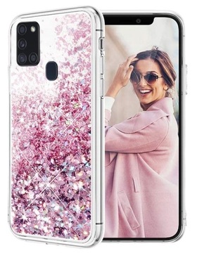 ETUI DO SAMSUNG A21S BROKAT LIQUID SILIKON BROKATOWE GLITTER + SZKŁO