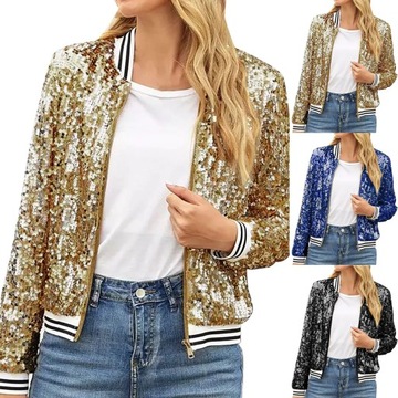 Ladies Sequin Jackets Stripe Long Sleeve Casual Co