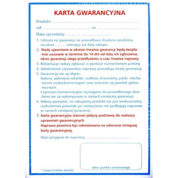 Druk gwarancji opakowanie 100 szt