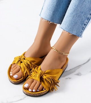 Żółte klapki damskie korkowa podeszwa buty J56 16858 rozmiar 37