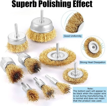 9SZT ZESTAW SZCZOTEK DRUCIANYCH DO WIERTARKI WKRĘTARKI STALI METALU DREWNA