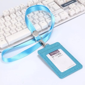 Lanyards ID Badge Holder Leather Bus Pass Case Men Women Bank Credit Card