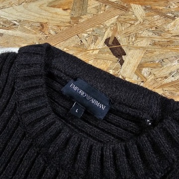 Sweter w Prążki EMPORIO ARMANI Wełniany Męski Wełna L