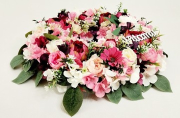 Wianek wiosenny letni ślubny powitalny na drzwi WITAMY 42cm delikatny kwiat