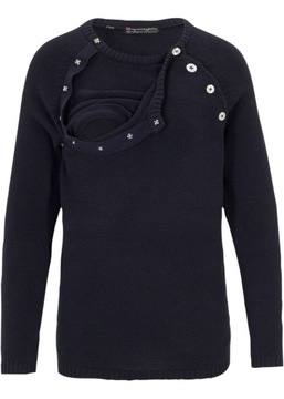 HA279 SWETER CIĄŻOWY ZAPINANY NA ZATRZASKI PRZY DEKOLCIE r. 36/38 GRANATOWY