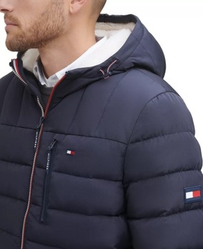 Męska pikowana zimowa kurtka Tommy Hilfiger Sherpa w kolorze granatowym XXL